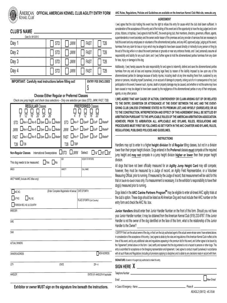 Akc Agility Entry Form