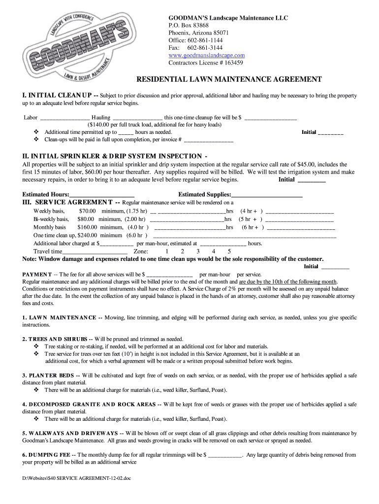 Get and Sign Lawn Care and Landscape Maintenance Contract PDF 2002-2022 Form