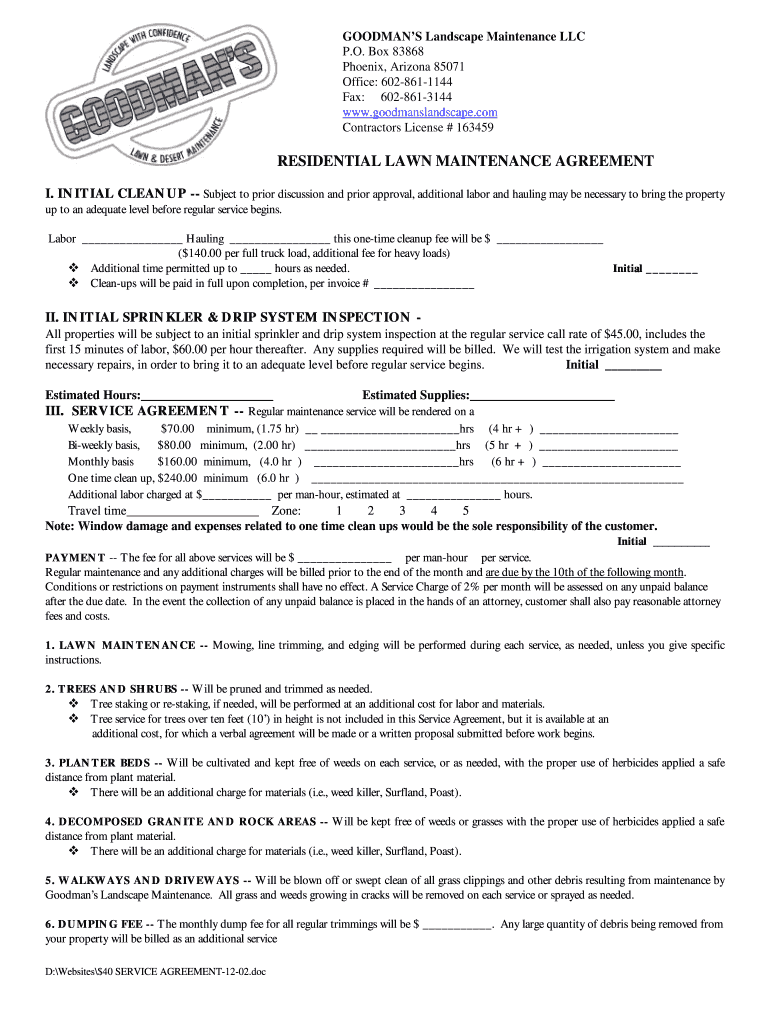  Lawn Care and Landscape Maintenance Contract PDF 2002-2024