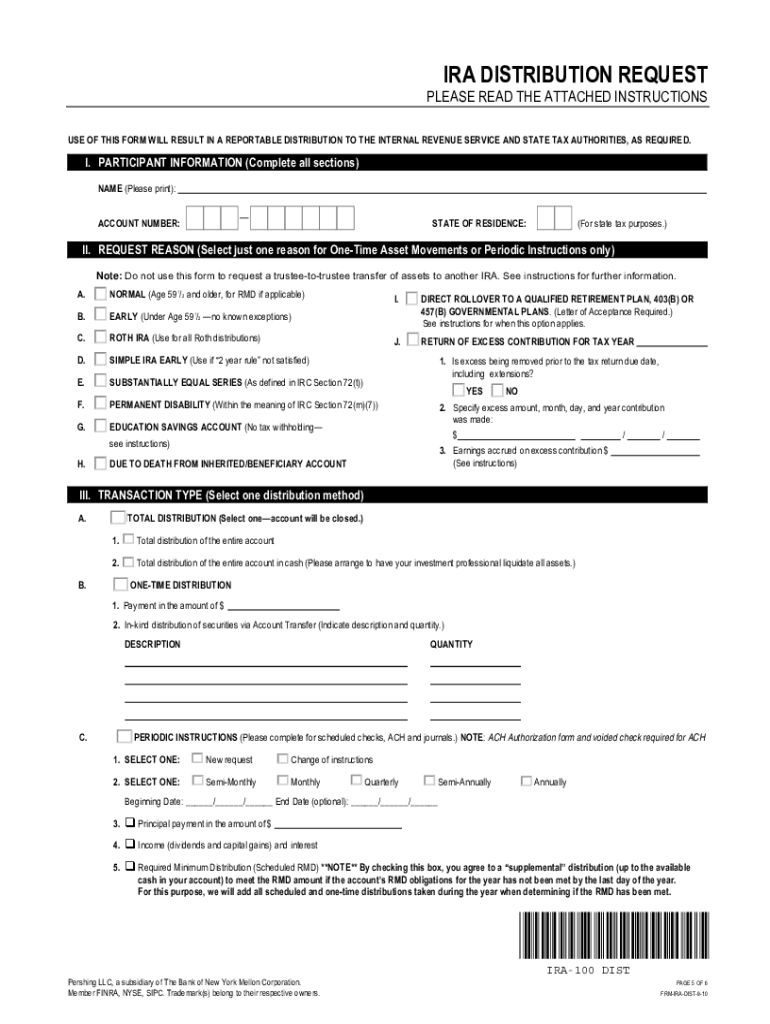 Pershing Ira Distribution Form