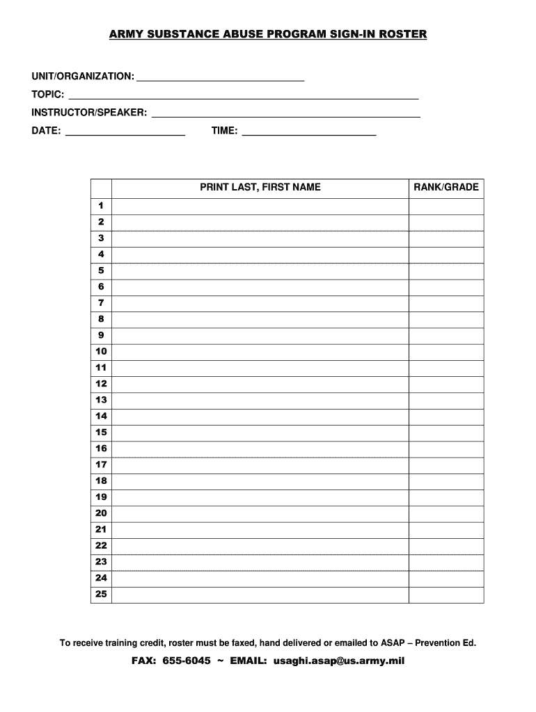 Army Sign in Roster  Form