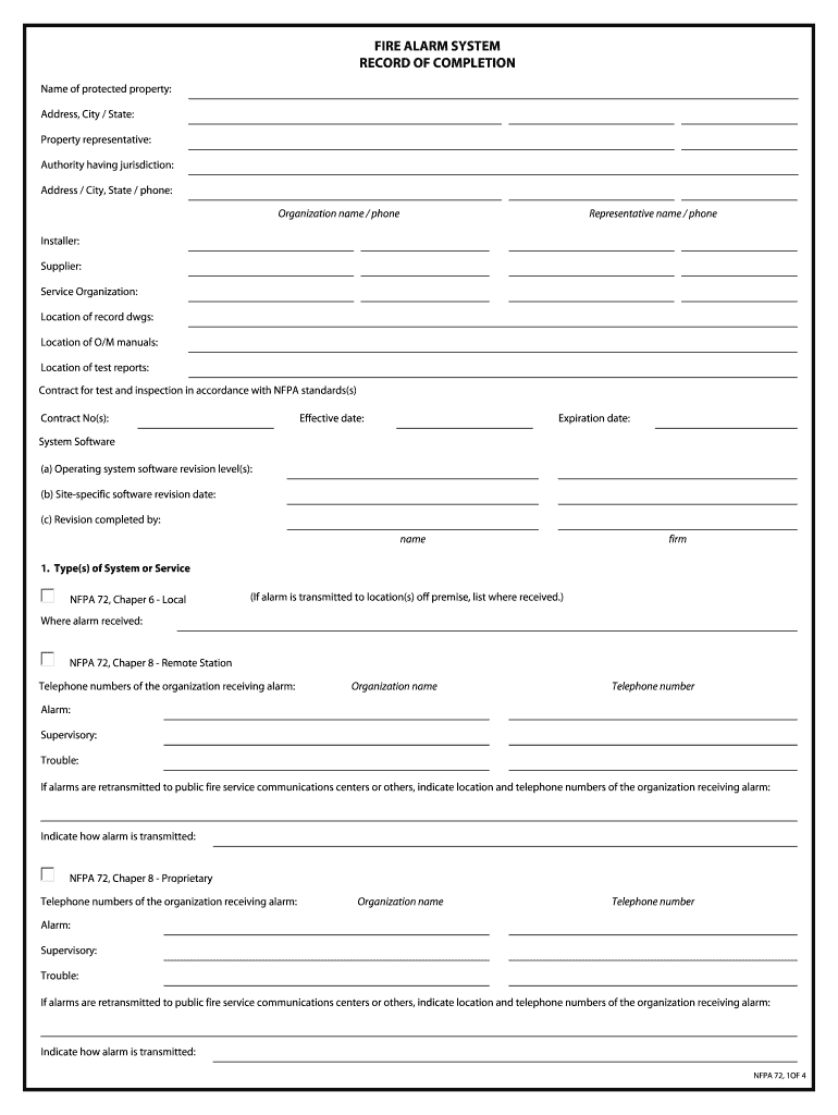 Nfpa 72 Record of Completion Form PDF