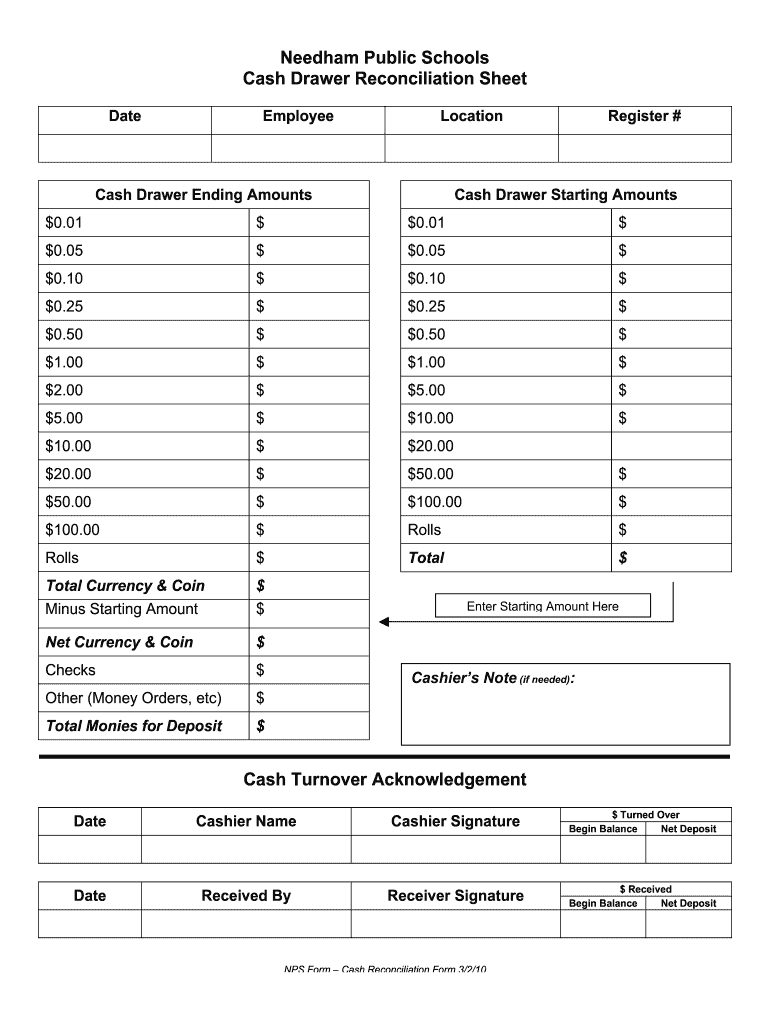 Cash Drawer Count Sheet Fill Out and Sign Printable PDF Template