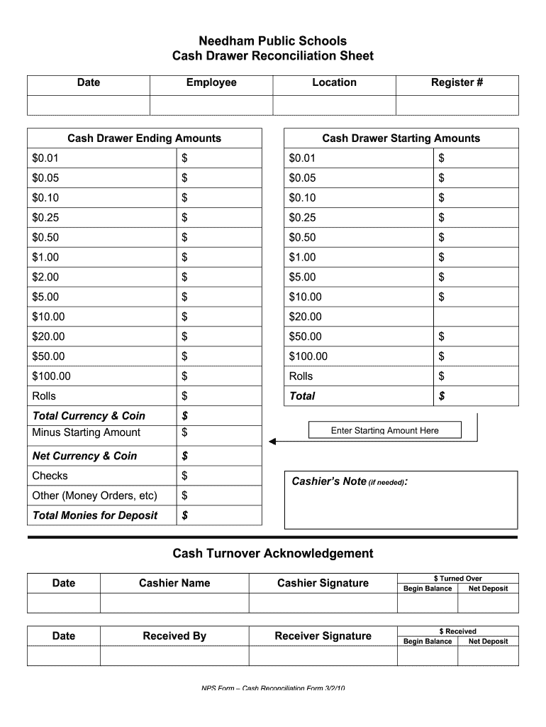 Free Printable Cash Drawer Count Sheet Pdf