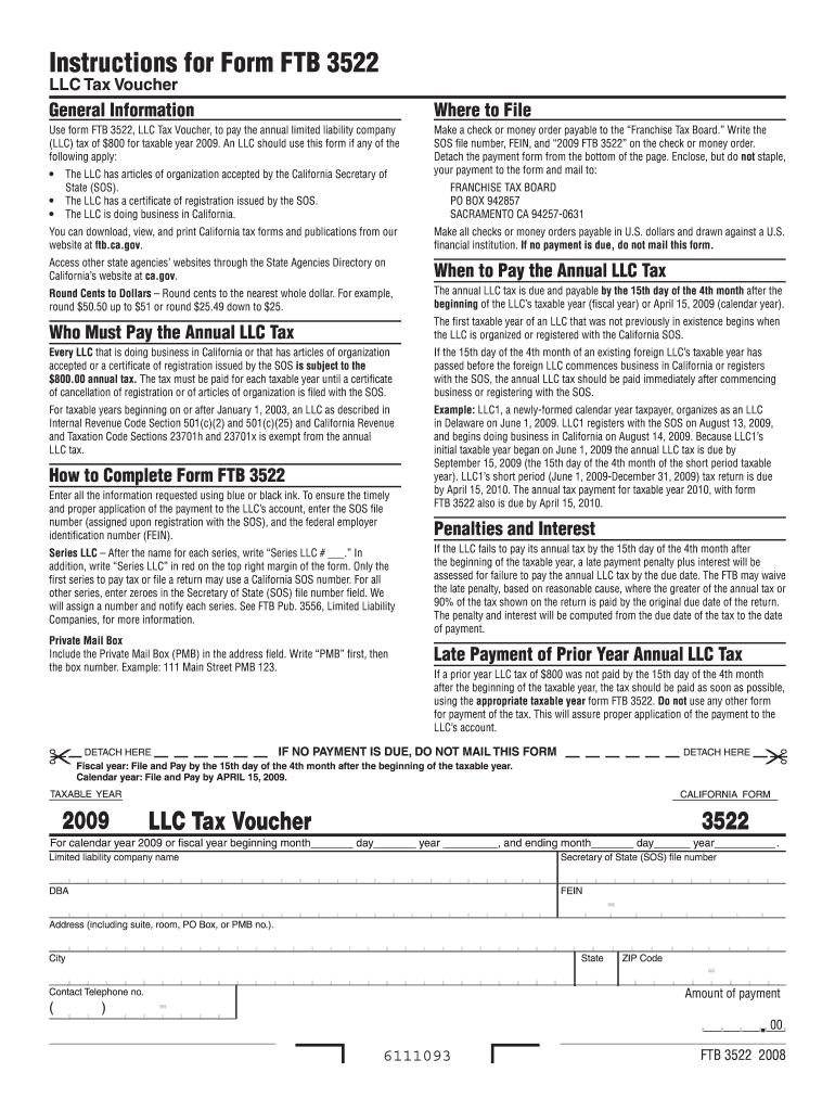  Form 3522 LLC Tax Voucher California Franchise Tax Board 2020
