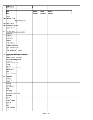 Divorce Living Expenses Fillable Worksheet Form