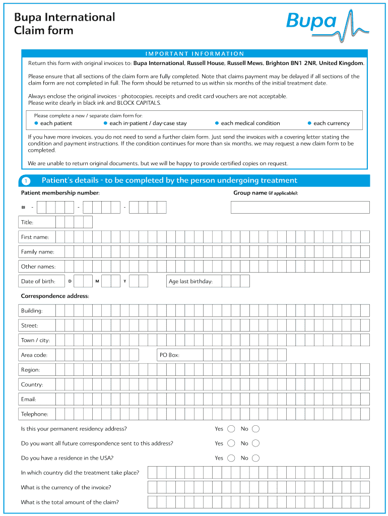 Bupa Global Claim Form