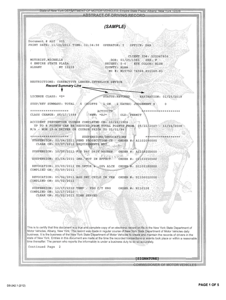 Dmv Abstract Ny  Form