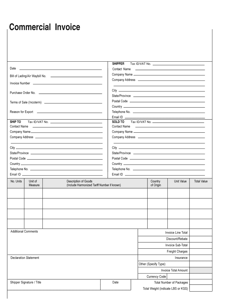 Ups Commercial Invoice PDF  Form