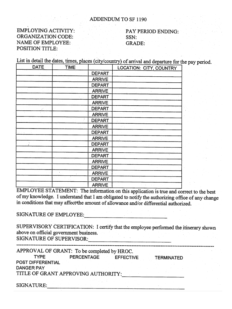 Sf 1190 Addendum  Form