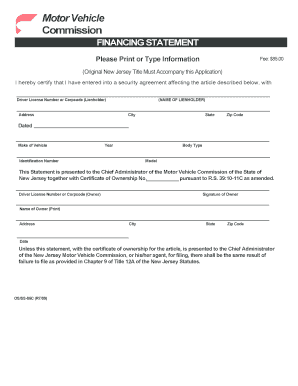 Nj Mvc Financing Statement  Form