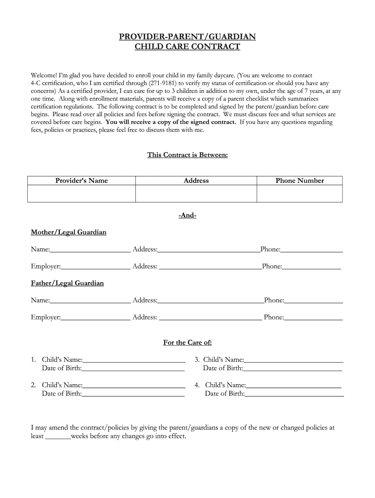 Babysitting Application Form for Parents