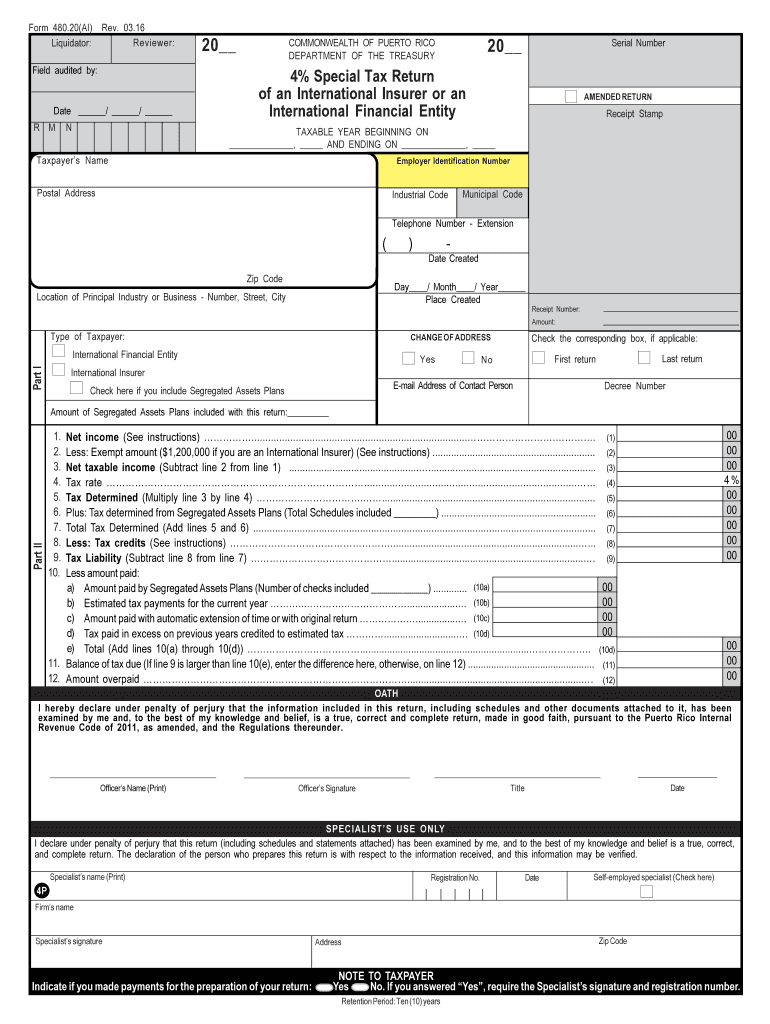 Get and Sign 4% Special Tax Return Hacienda Pr 2016-2022 Form