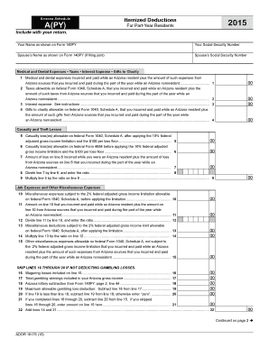 Arizona Schedule APY Itemized Deductions for PartYear Residents Include with Your Return Azdor  Form