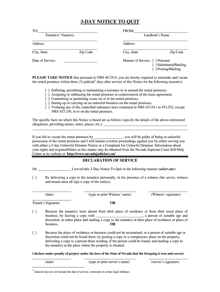 3 Day Notice to Quit  Form