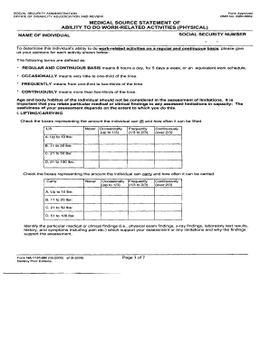Medical Source Statement of Ability to Do Work Related Activities Physical Form