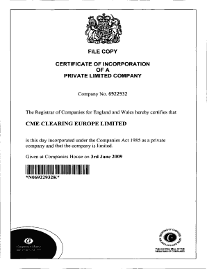 Document a 83 CMECE Certificate of Incorporation Document a 83 CMECE Certificate of Incorporation Cftc  Form