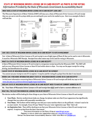 STATE of WISCONSIN DRIVER LICENSE or ID CARD RECEIPT Gab Wi  Form