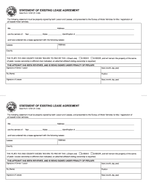 Statement of Existing Lease Agreement  Form