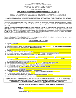 APPLICATION for SPECIAL PERMIT for SOCIAL AFFAIR SA Nj  Form