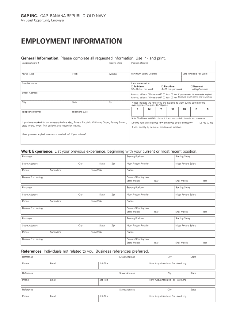 Gap Employment Form