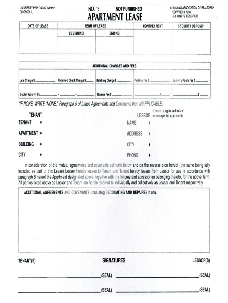  Not Furnished Chicago Apartment Lease 1990-2024