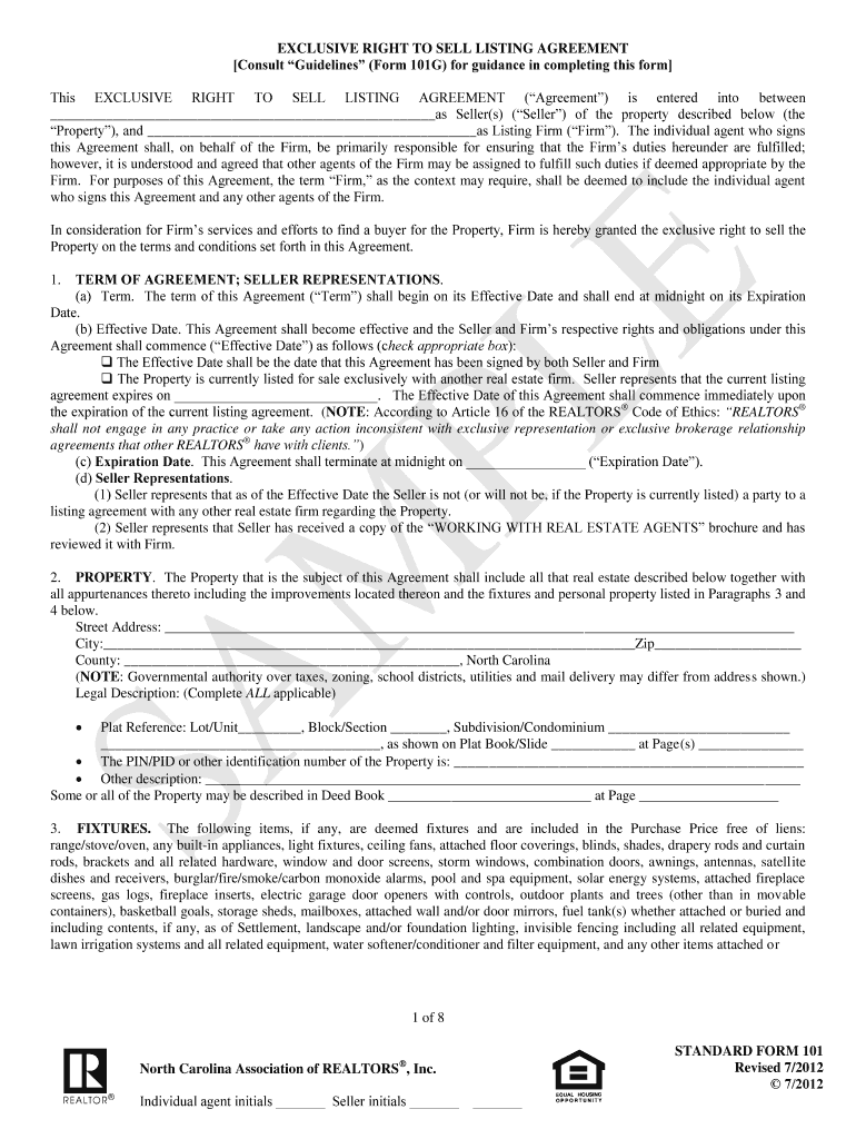  Nc Listing Agreement 2012-2024