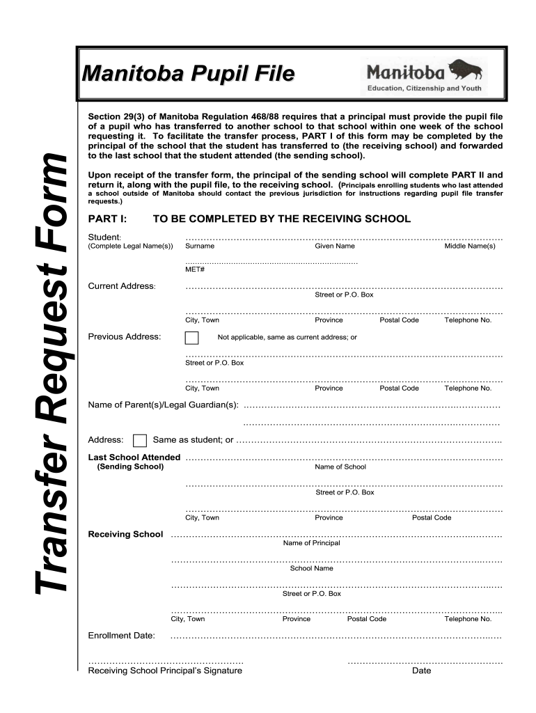 Manitoba Pupil File  Form