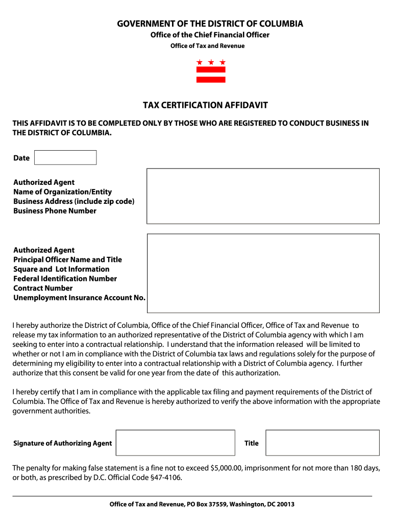 Dc Tax Certification  Form