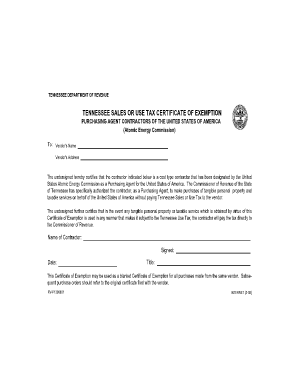 Printable Tennessee Sales Tax Exemption Certificate  Form