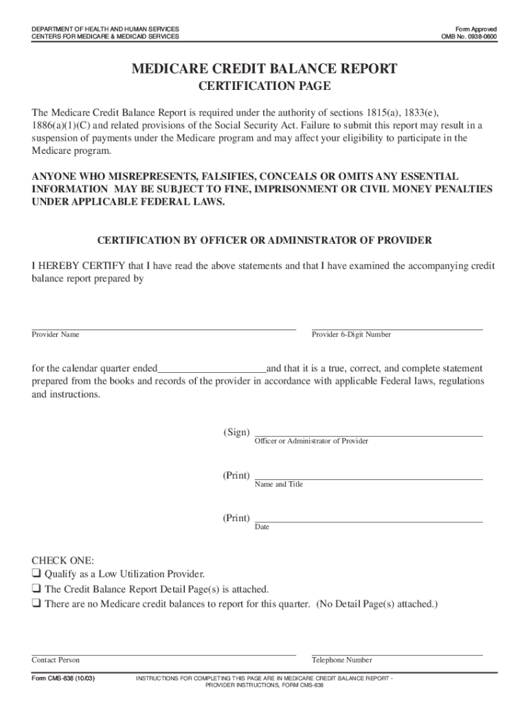 Get and Sign Form Cms 838 2003-2022