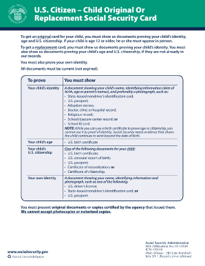  U S Citizen Child Original or Replacement Social Security Card Ssa 2011