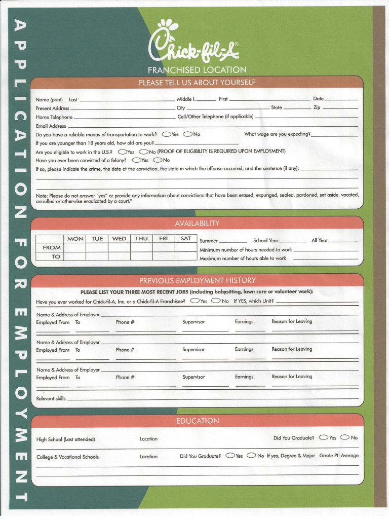 Chick Fil a Team Member Standard  Form