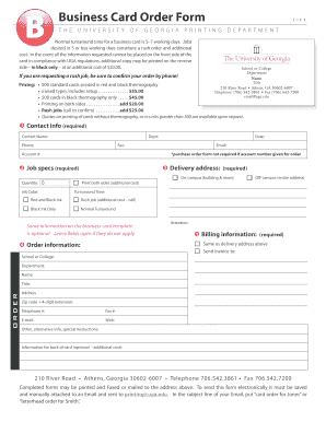 Business Card Order Form Template