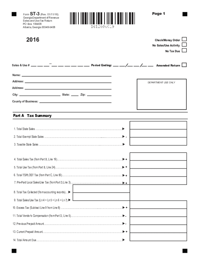  Ga Sales Use Tax  Form 2016