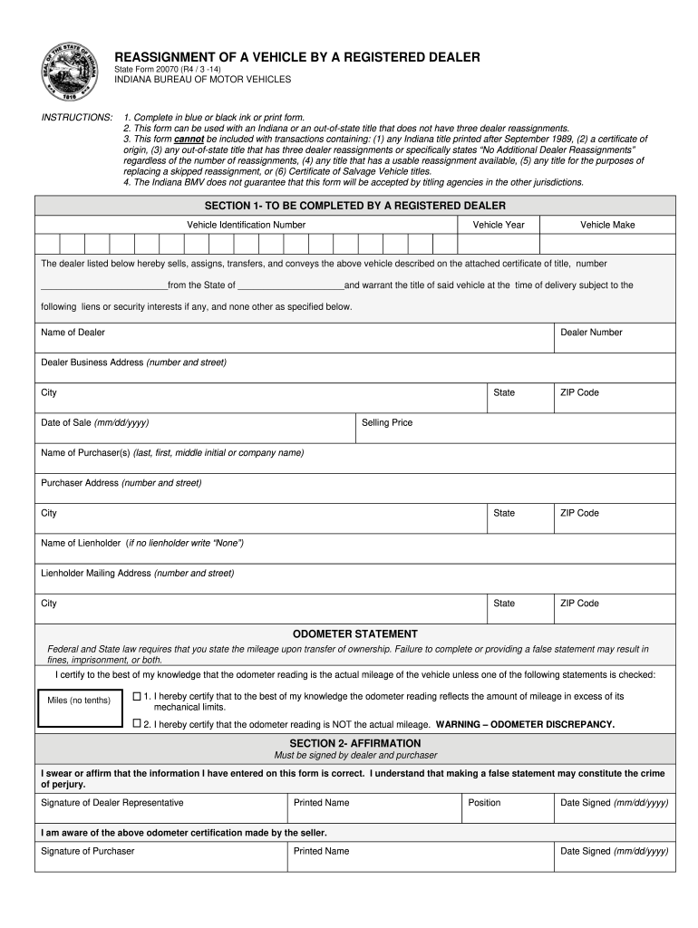  Indiana Reassignment Form 2014