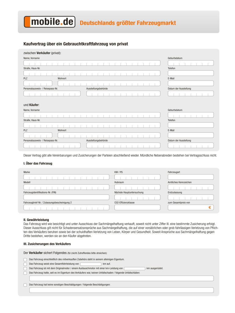 Kaufvertrag Mobile De  Form: get and sign the form in seconds