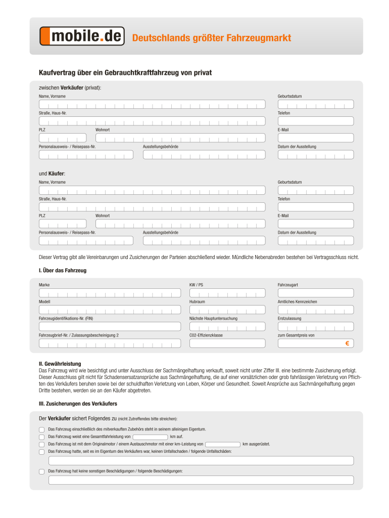 Kaufvertrag Mobile De  Form