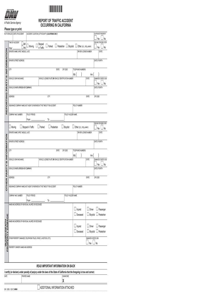  Sr1 Form Dmv Ca 2017-2024