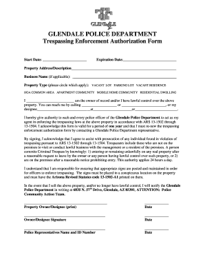 Trespassing Enforcement Authorization Form Glendaleaz