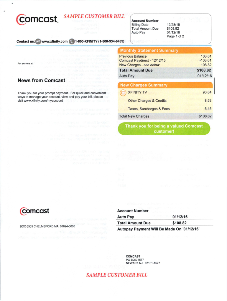 Comcast Bill PDF Filler  Form