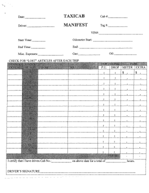 Taxi Manifest  Form