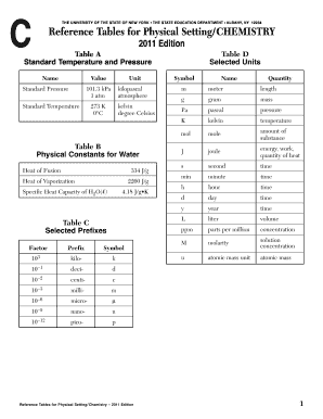 Chemistry Regents Reference Table Form