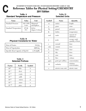 Chemistry Regents Reference Table  Form