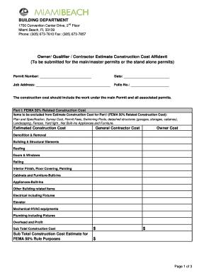 Miami Beach Construction Cost Affidavit  Form