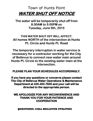 Water Shut off Notice Sample  Form