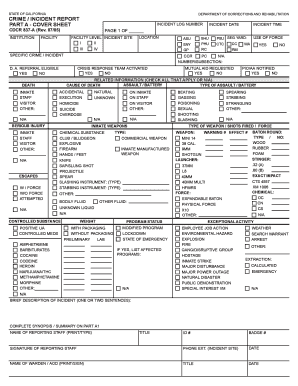 CRIME INCIDENT REPORT PART a COVER SHEET Cdcr Ca  Form