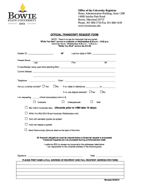 Get and Sign Bowie University Transcript 2015-2022 Form