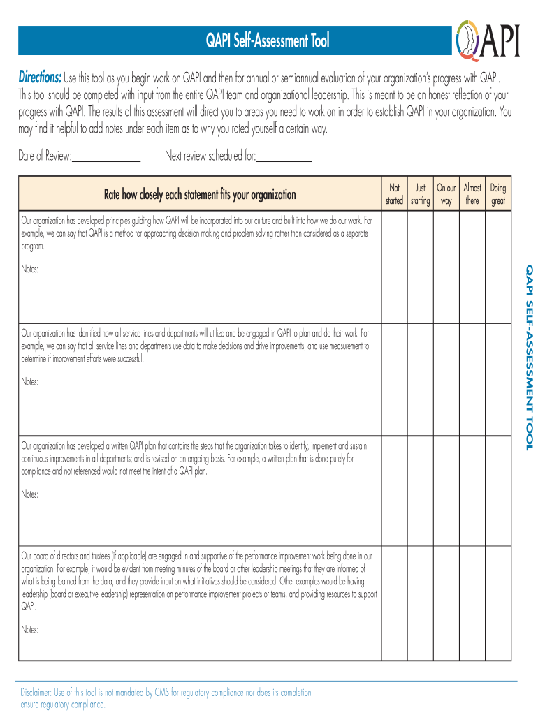 Qapi Self Assessment Form