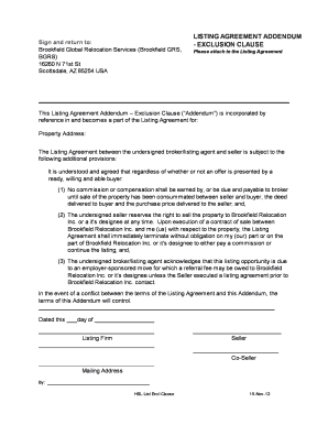 LISTING AGREEMENT ADDENDUM EXCLUSION CLAUSE Corporateservices Noaa  Form